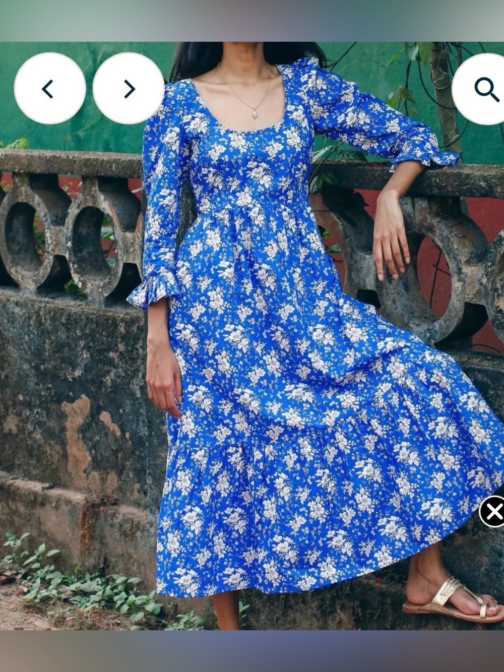 Pink City Prints Blue & White Floral Maxi Dress Size S
